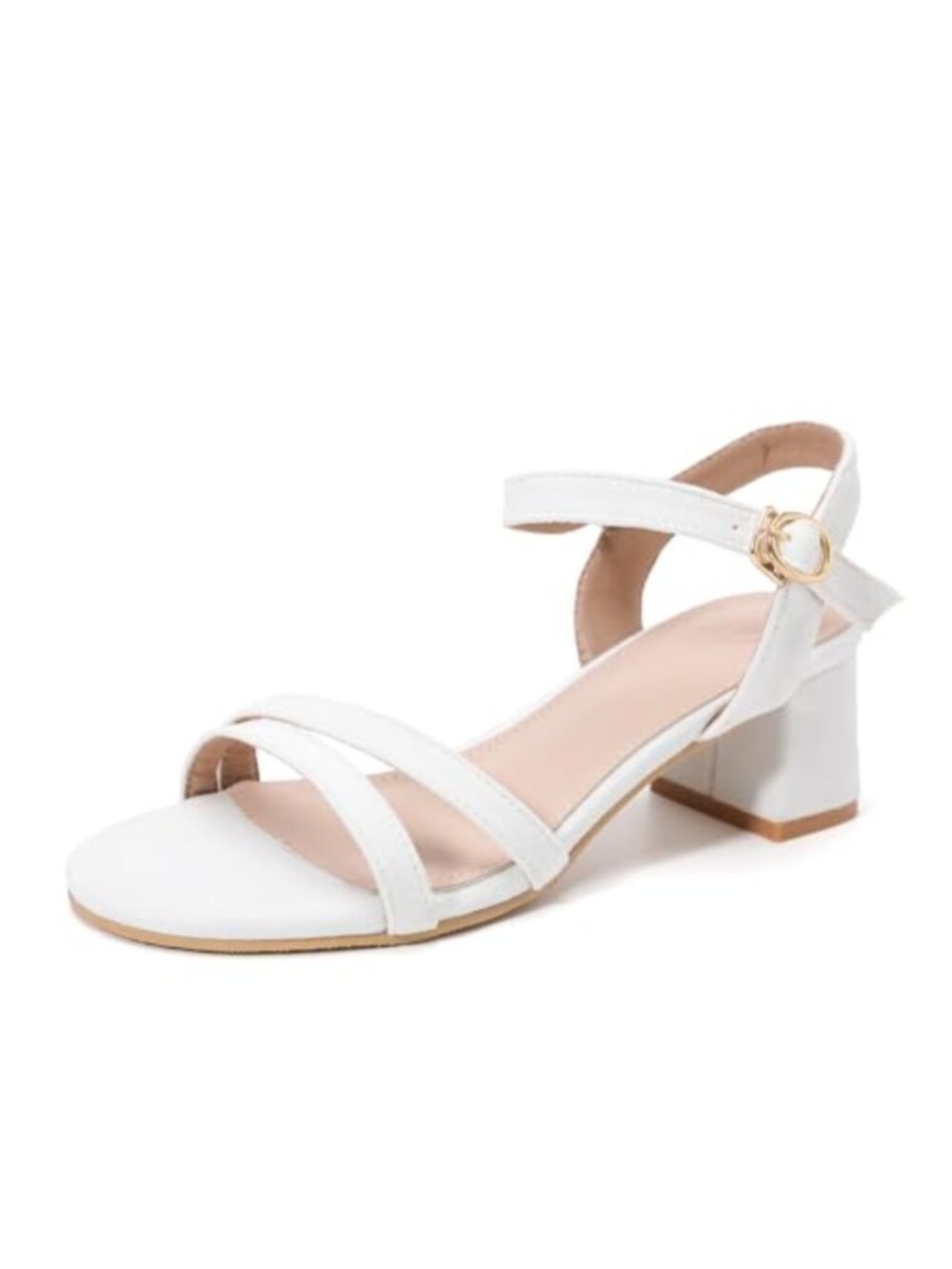 Chunky Heeled Sandals Open Toe Ankle Strap Faux Leather Block Heel